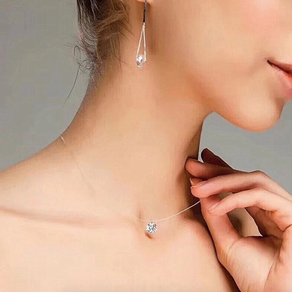 Round Simulated Diamond Invisible Choker Necklace - Picture 4 of 10